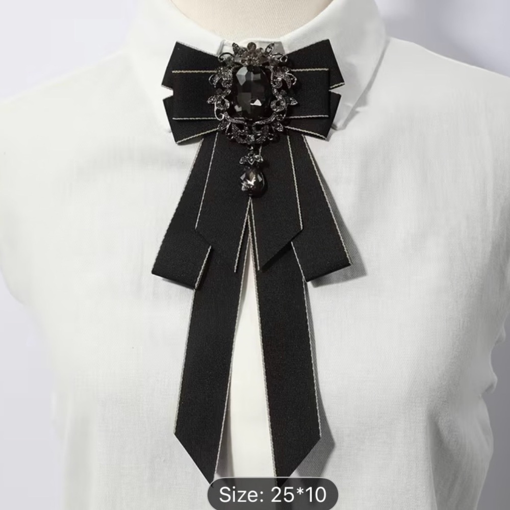 Ada Black Ribbon Brooch with Dark Crystal Center